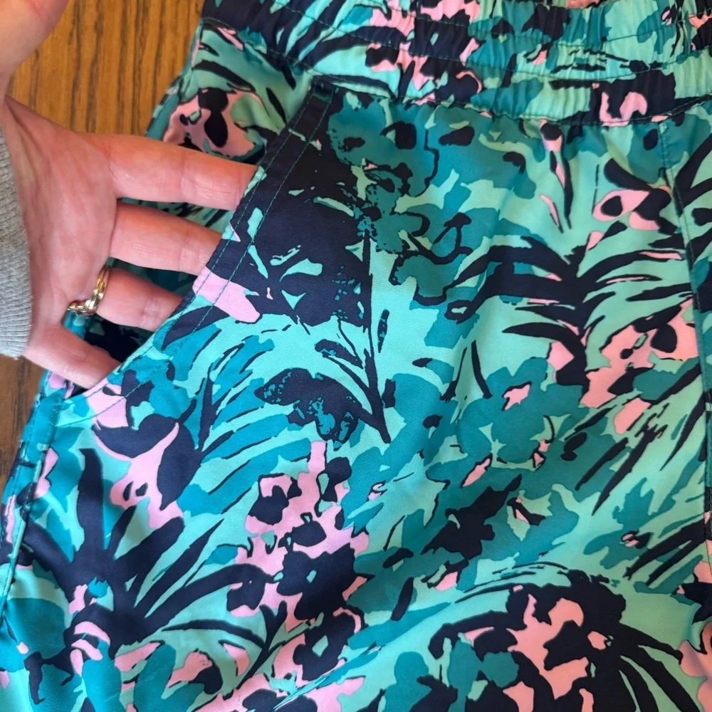 Columbia Teal and Pink Floral Women's Athletic Shorts water shorts running light